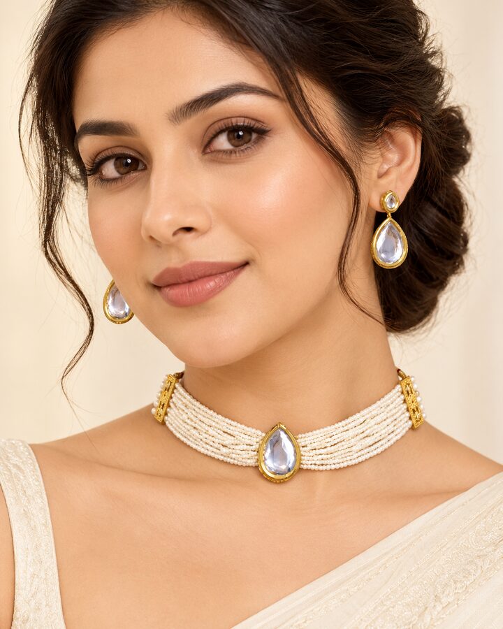 Polki Jewellery Set worn view