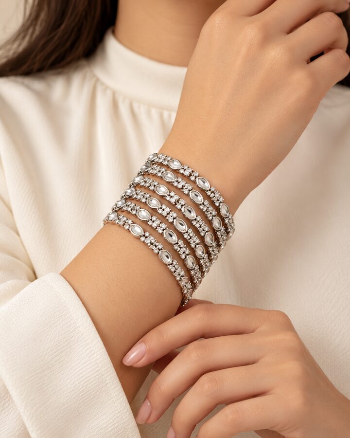 White Kundan Bracelet worn view