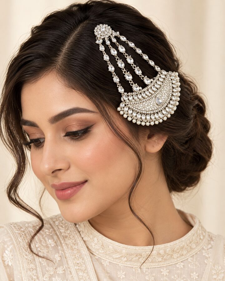 Silver Kundan Jhoomer worn view