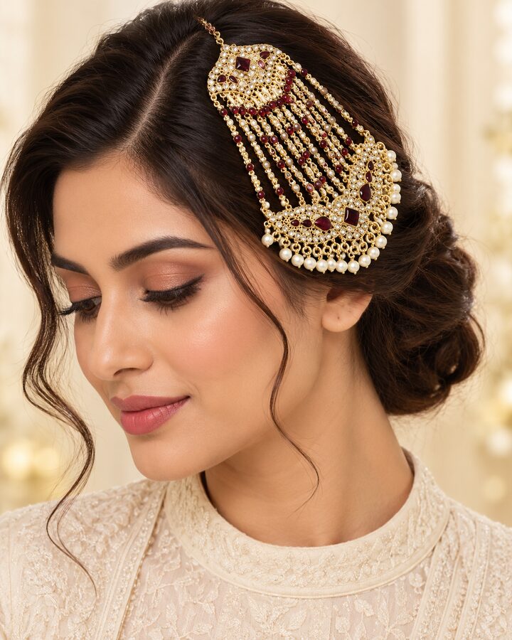 Red Kundan Jhoomer worn view