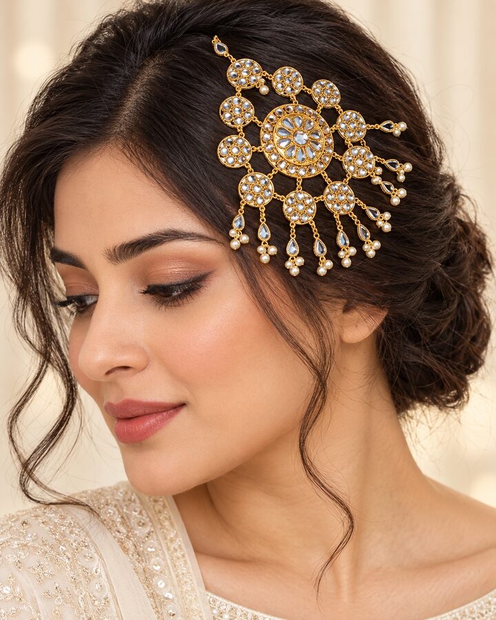 Golden Kundan Jhoomer worn view