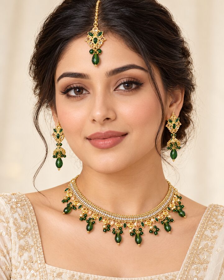 Green Zircon Jewellery Set worn view