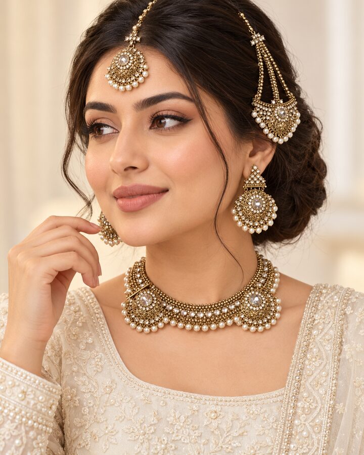Antique Gajra set with Jhoomer worn view