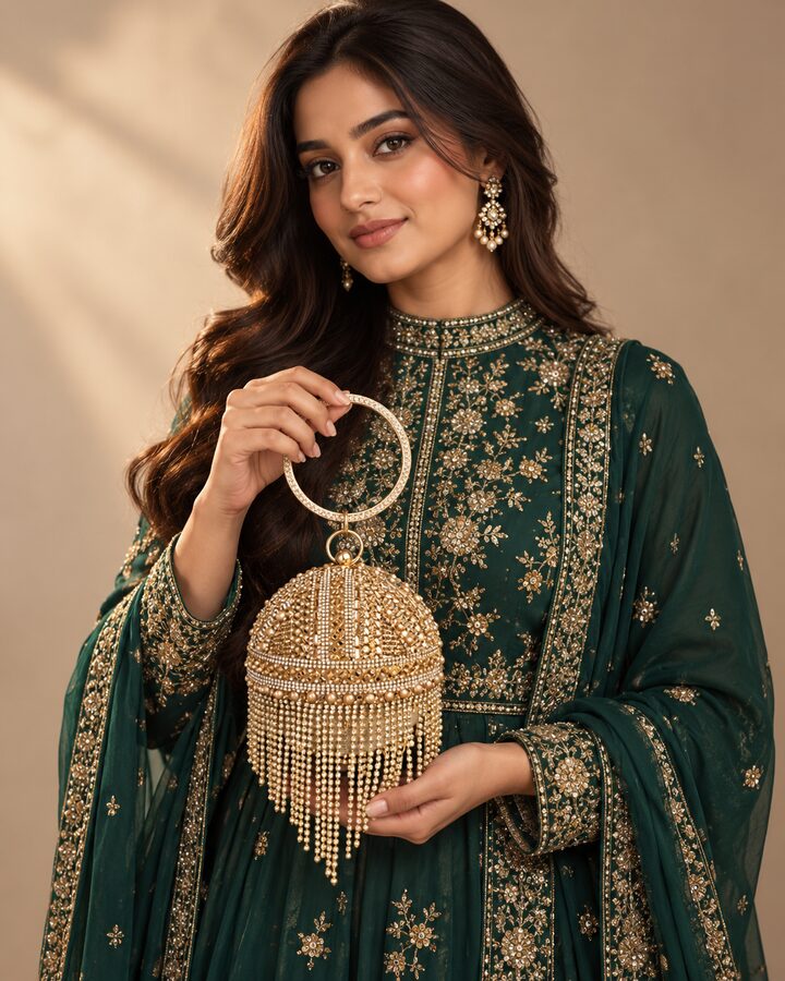 Golden Embellished Clutch worn view