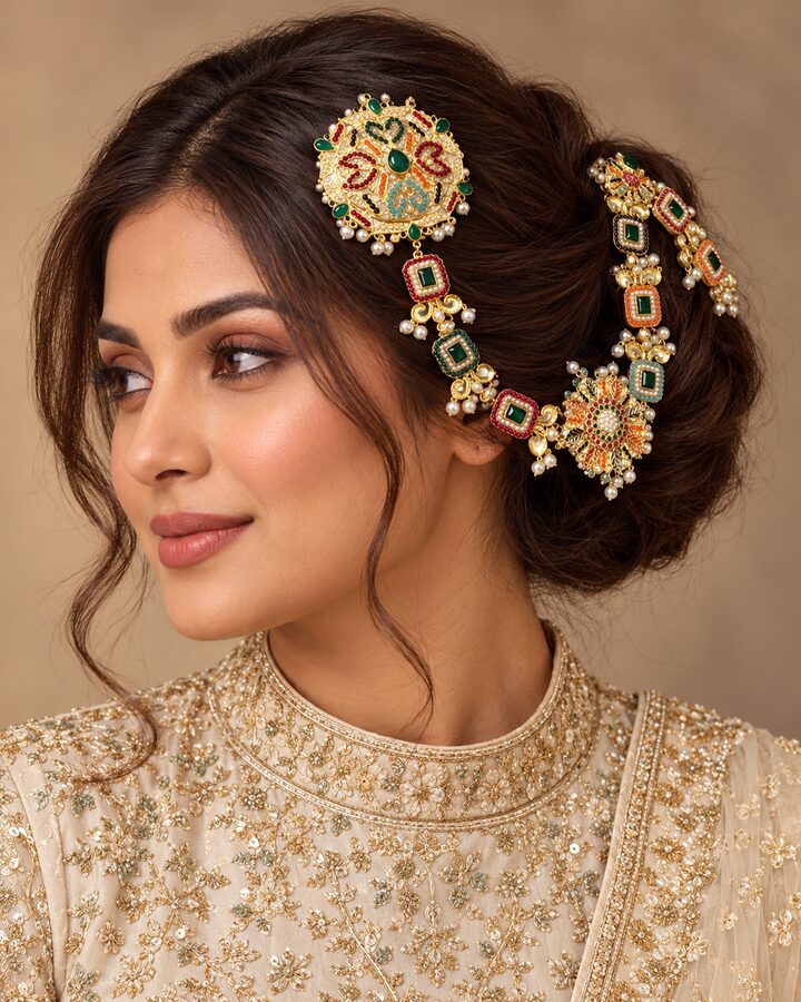 Green Nauratan Hair Accessory worn view
