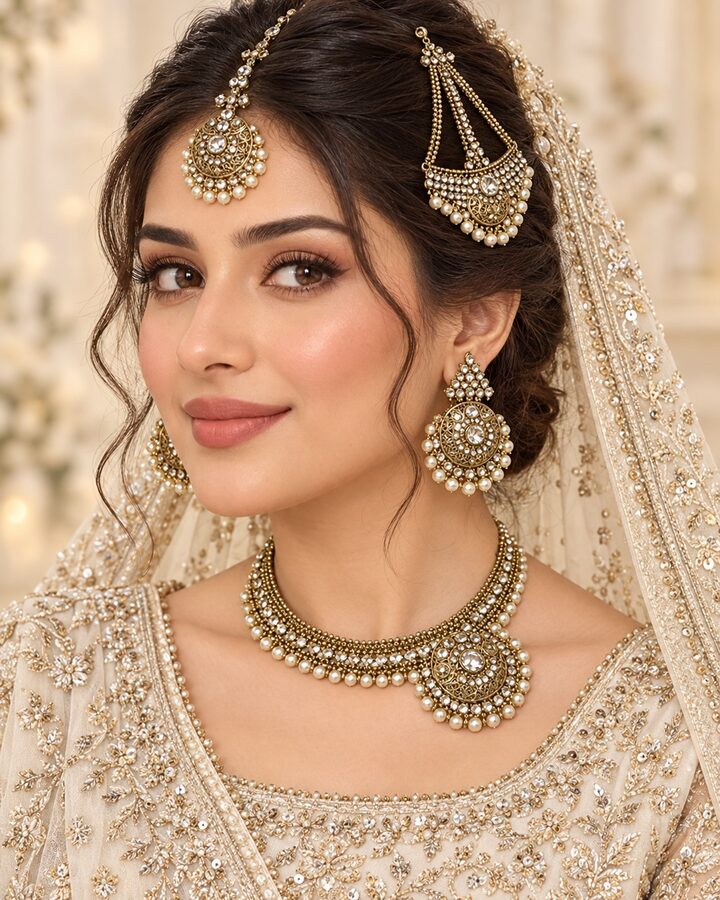 Antique gajra set with Jhoomer worn view