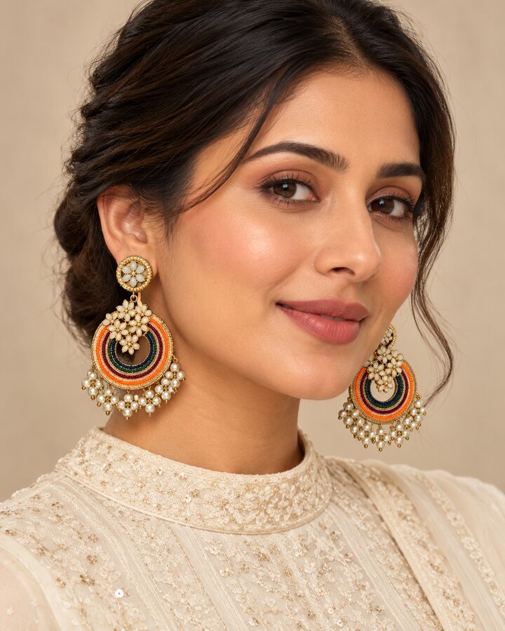 Nauratan Jhumka Earrings worn view