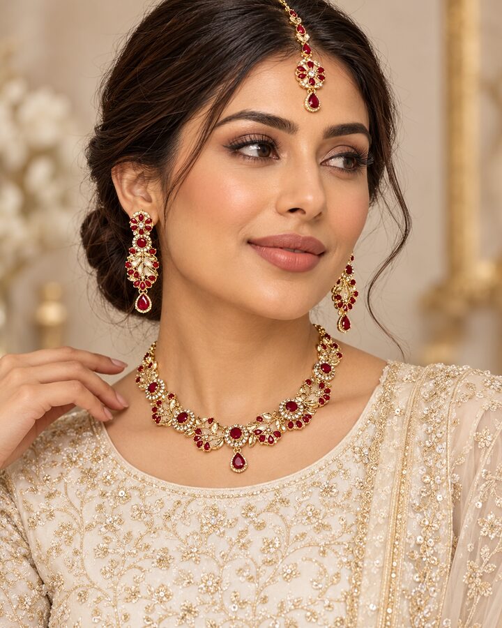 Red Zircon Jewellery Set worn view