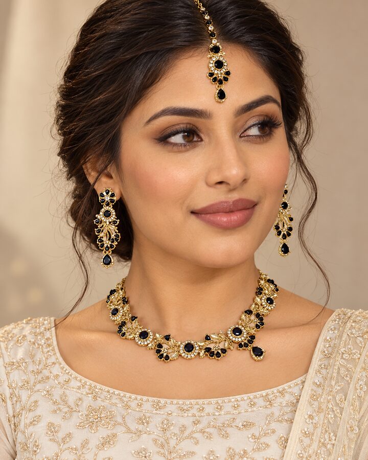 Black Zircon Neckalce Set worn view