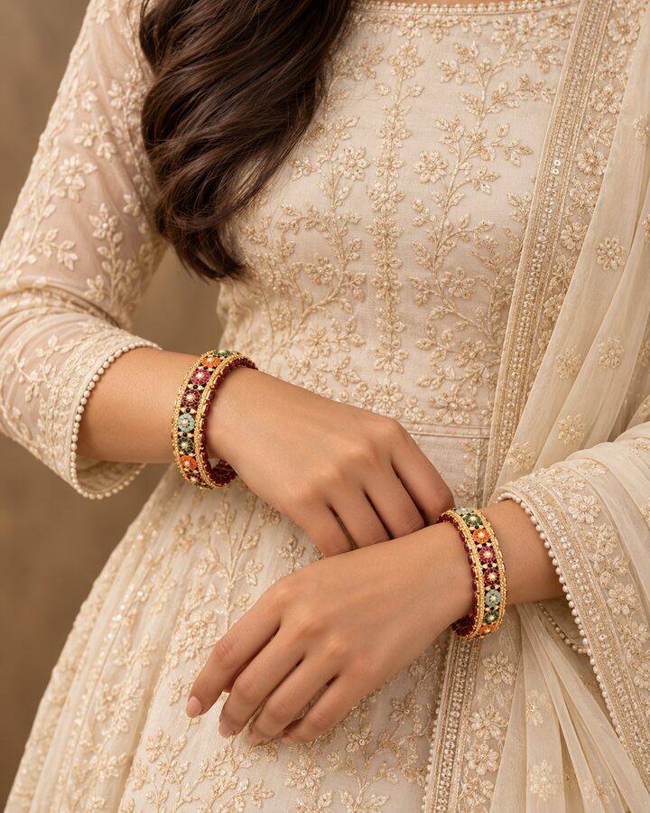 Maroon Nauratan Bangles worn view