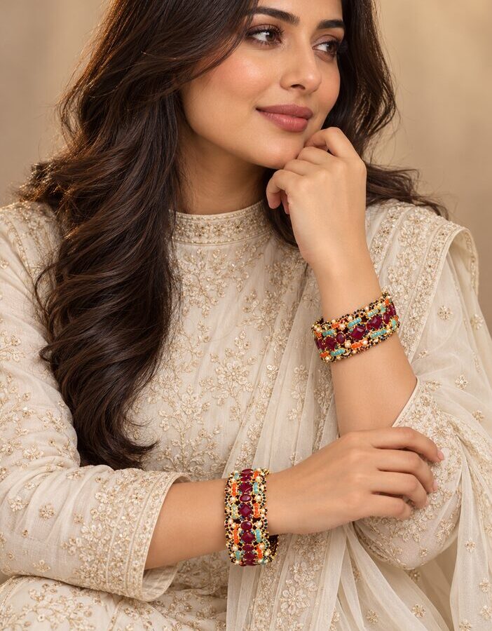 Maroon Nauratan Bangles worn view