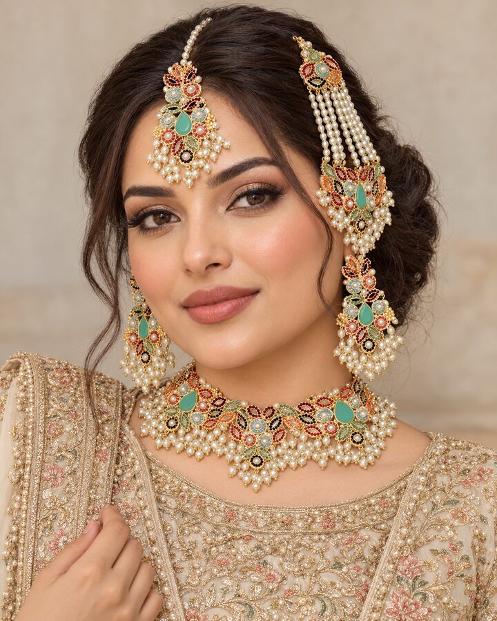 Mint Nauratan Set with jhoomer worn view