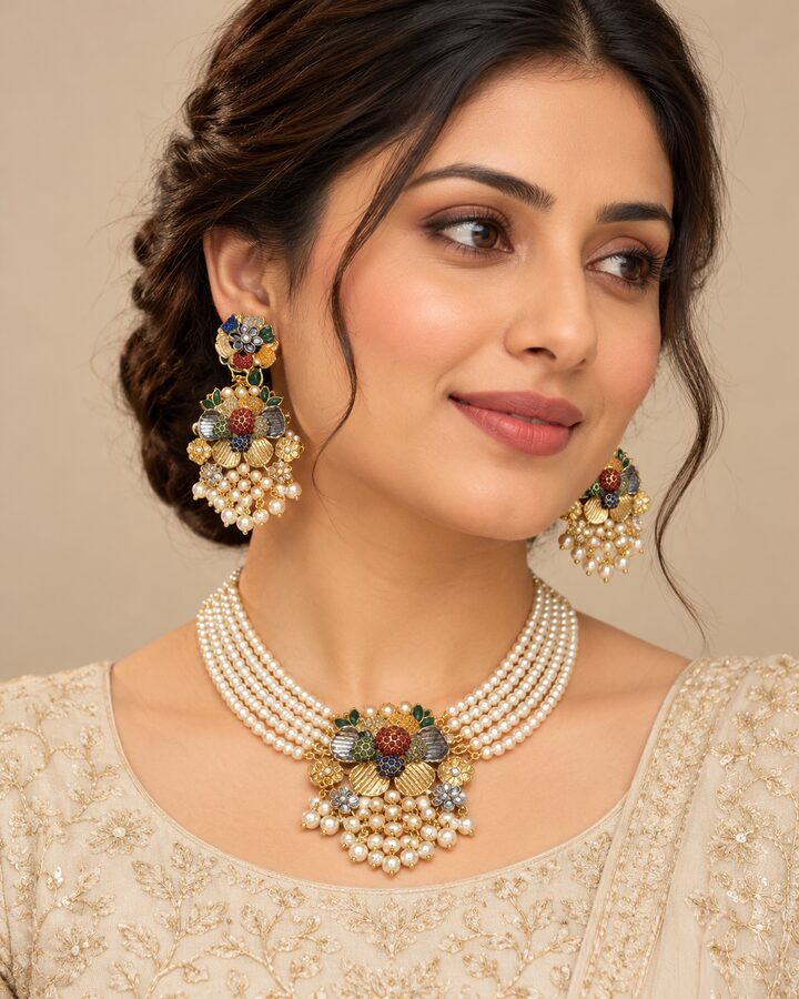 Green Jewellery Set worn view