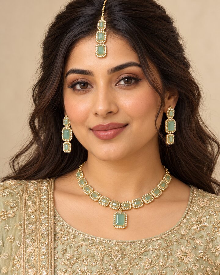 Mint Zircon Jewellery Set worn view