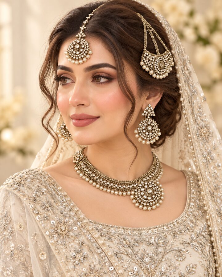 Antique gajra set with jhoomer worn view