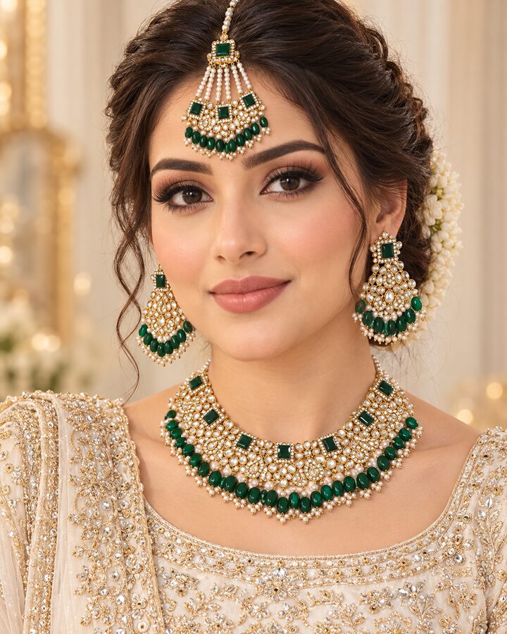 Green Bridal Jewellery Set worn view