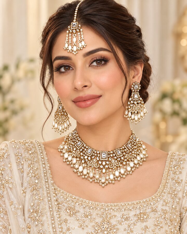 Pearl Bridal Jewellery Set worn view