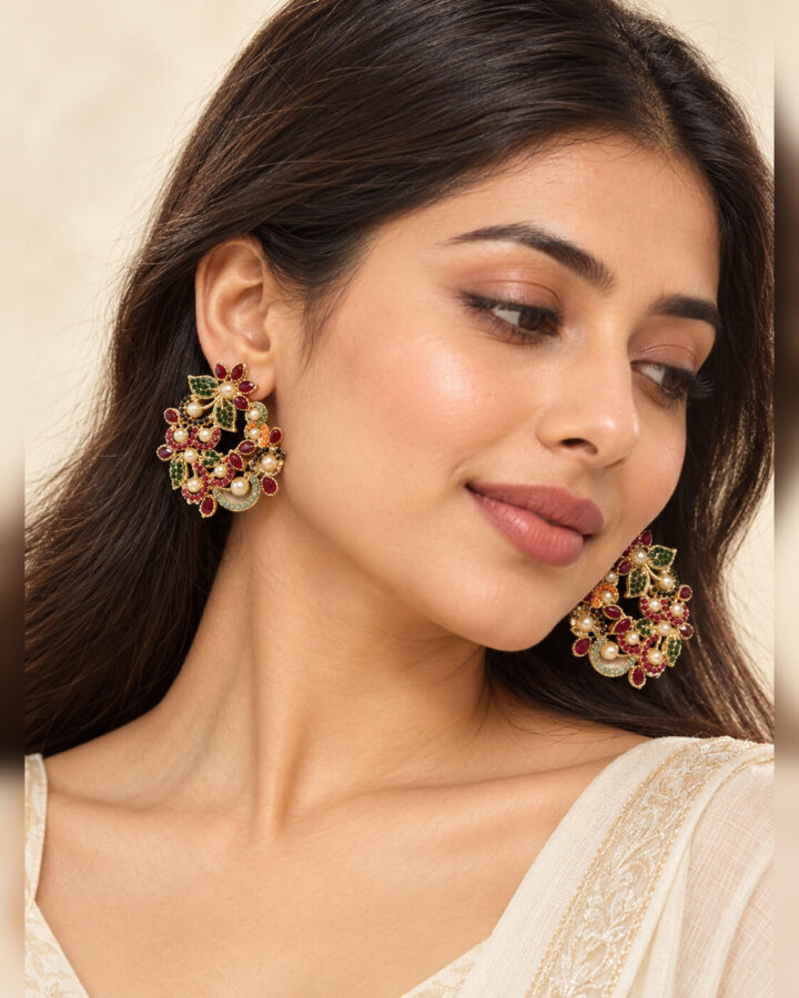Maroon Nauratan Earrings worn view