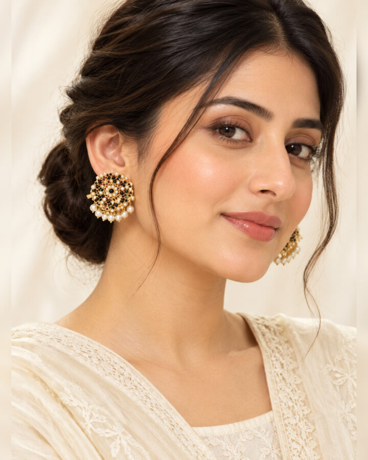 Black Nauratan Stud Earrings worn view