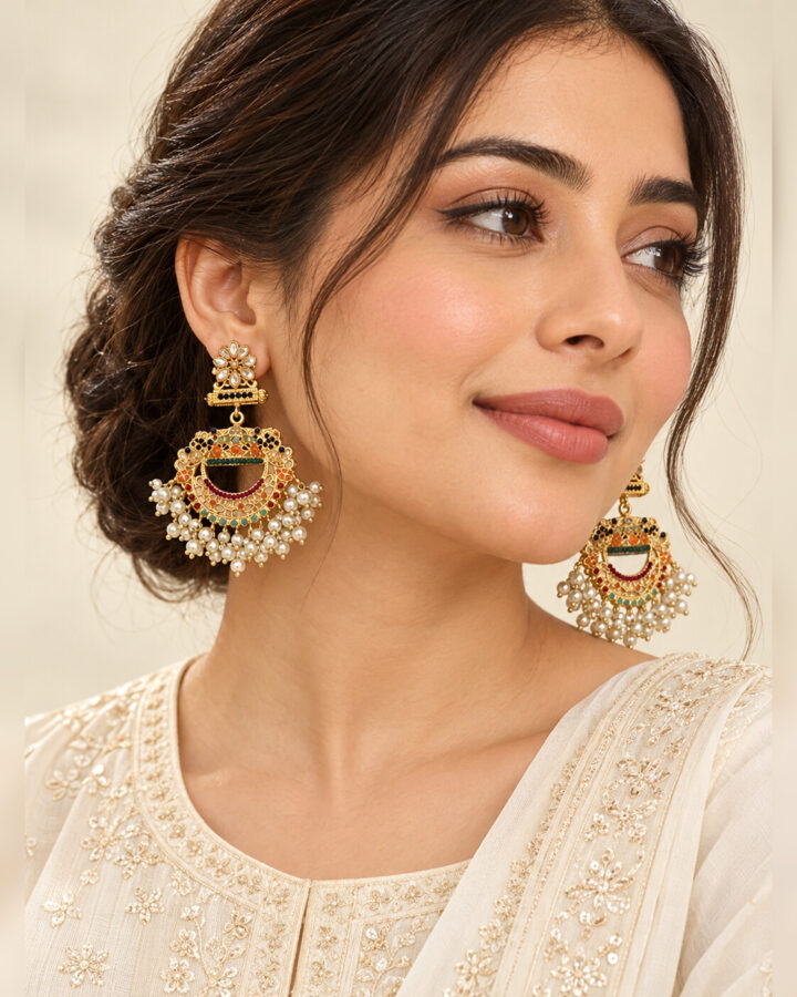 Pearl Nauratan Jhumka Earrings worn view