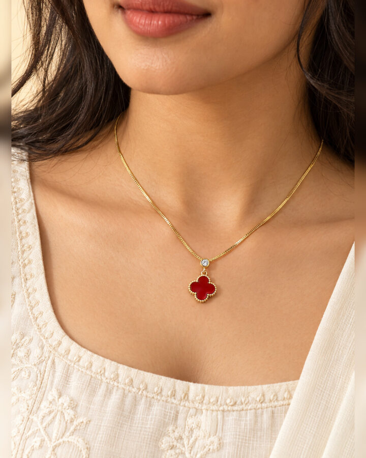 Red Clover Pendant worn view