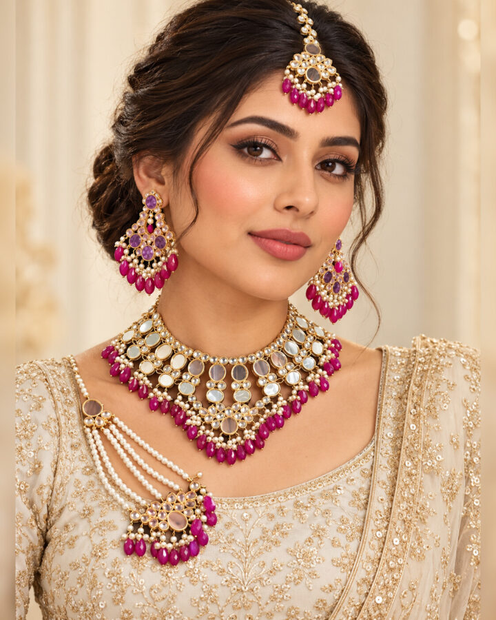 Ruby Bridal Jewellery Set worn view