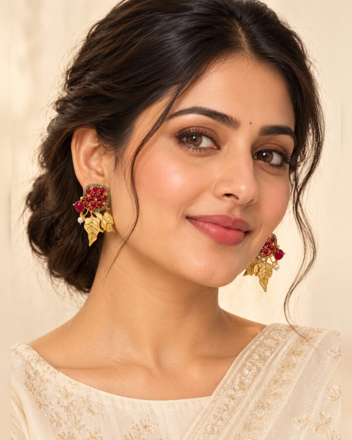 Ruby Stud Earrings worn view