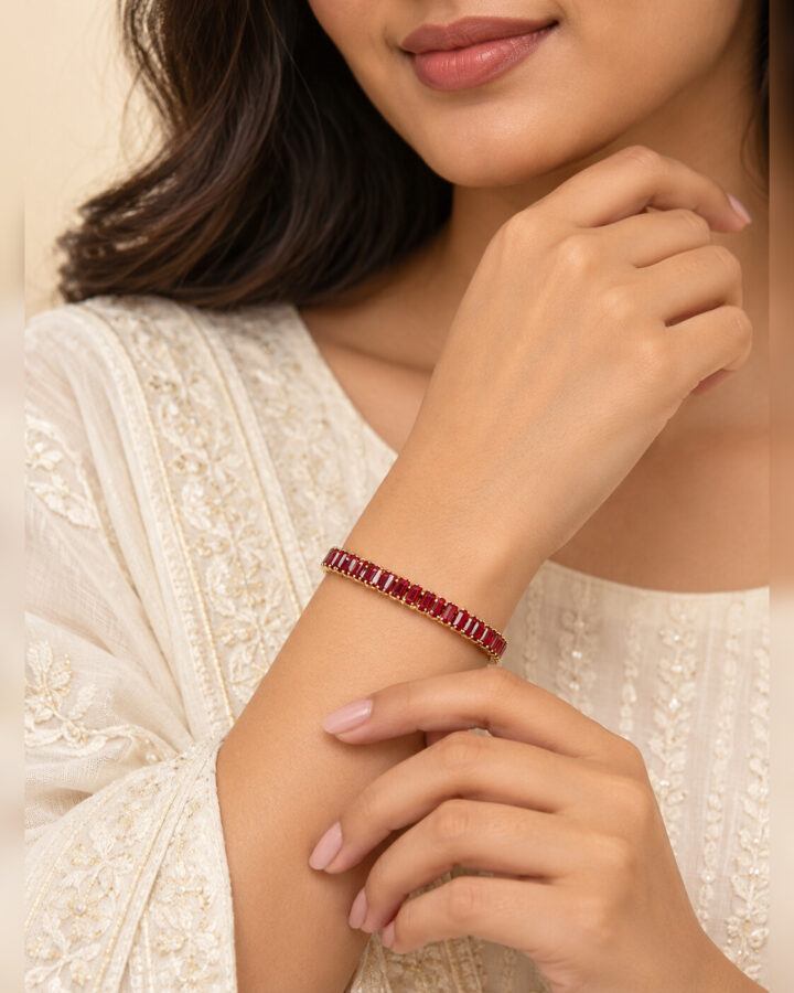 Red American Diamond Bracelet worn view