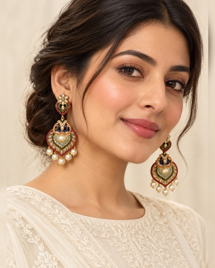 Pearl Nauratan Jhumka Earrings worn view