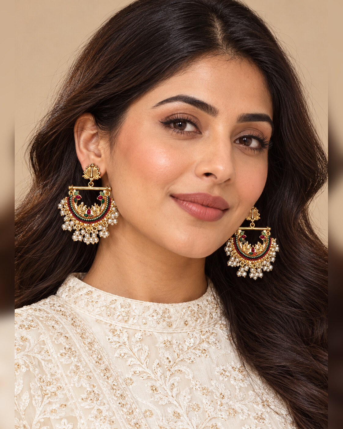 Multi Jhumka Earrings worn view