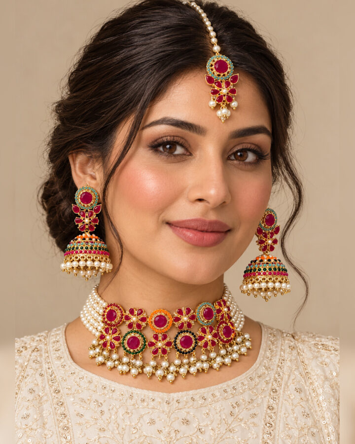 Ruby Nauratan Choker Set worn view