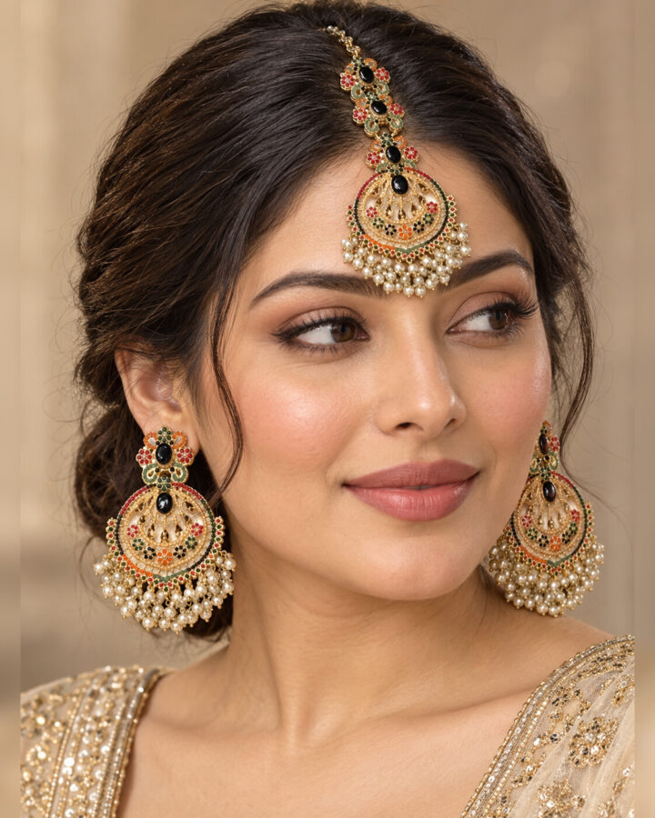 Black Nauratan Jhumka Bindiya Set worn view