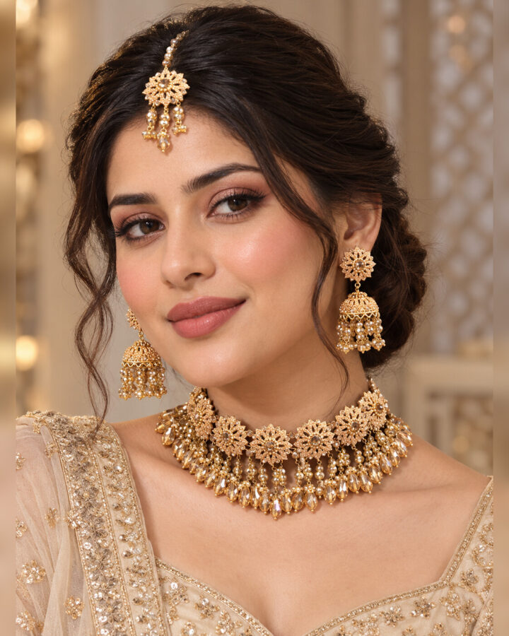 Champagne Nauratan Jewellery Set worn view