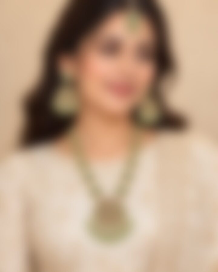 Mint Kundan Mala Set worn view