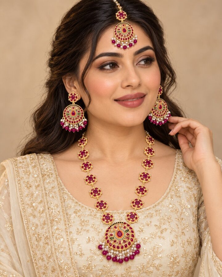 Ruby Kundan Mala Set worn view