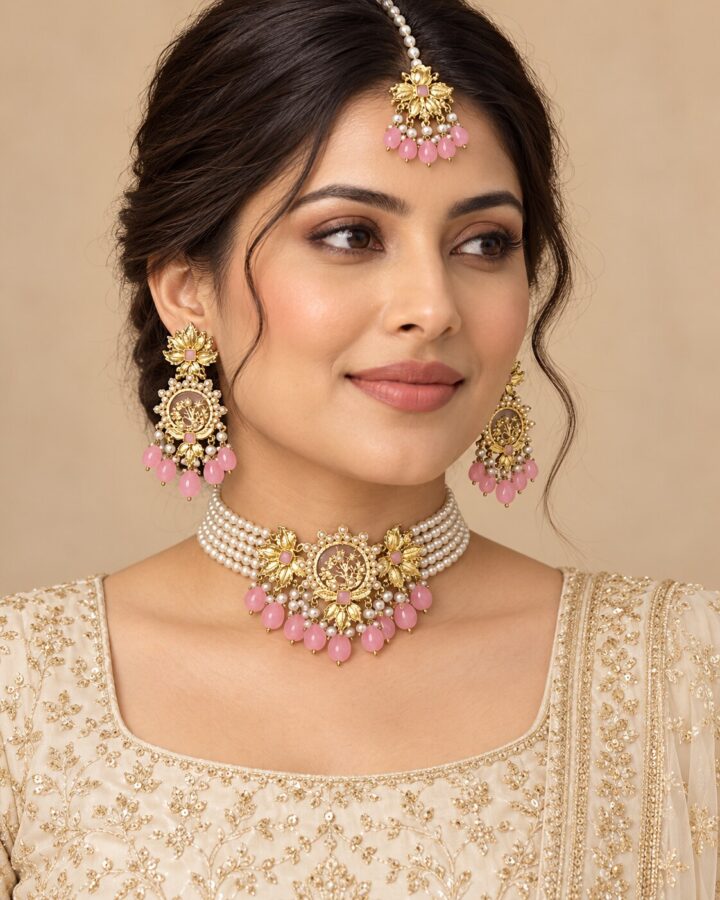 Pink Choker Set worn view
