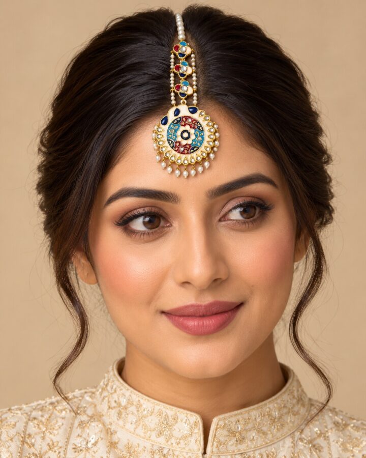 Meenakari Tikka worn view