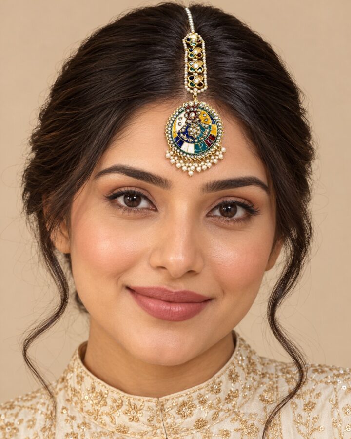 Meenakari Tikka worn view