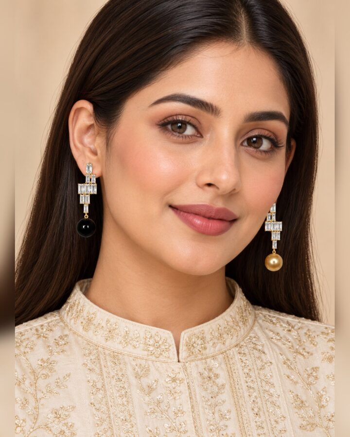 Champagne and Black Zircon Earrings worn view