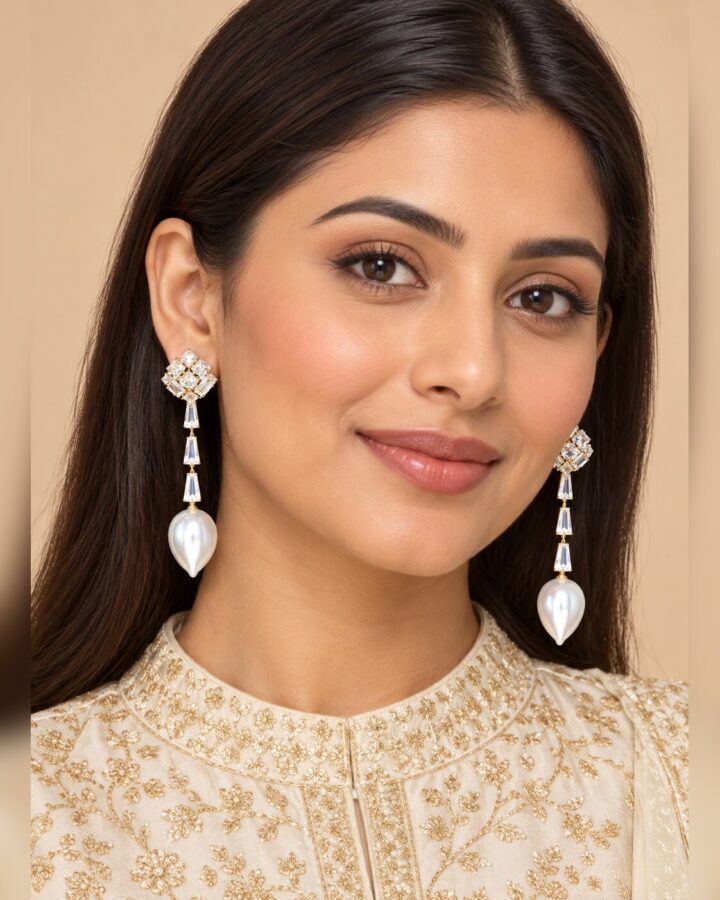 White Earrings worn view