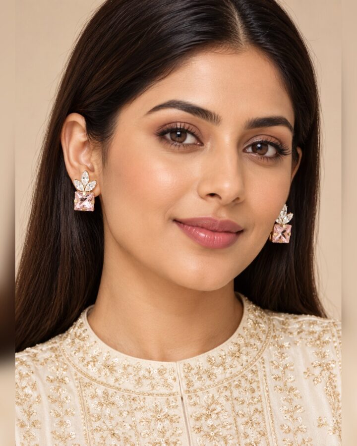 Pink Stud Earrings worn view