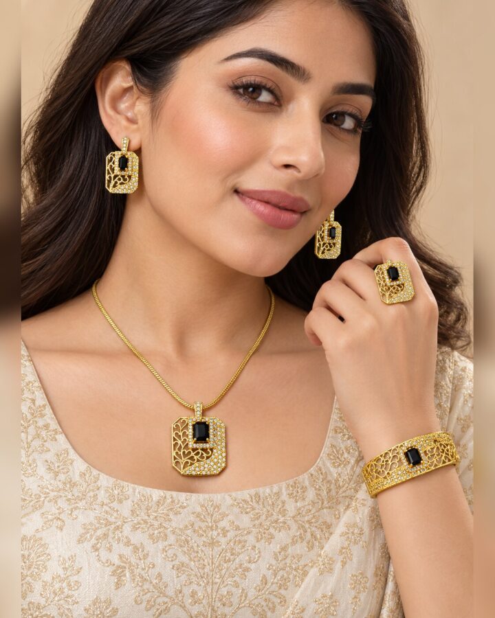 Black Pendant Set worn view