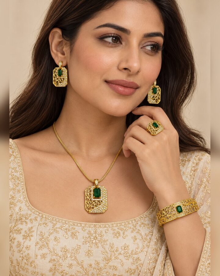 Green Pendant Set worn view