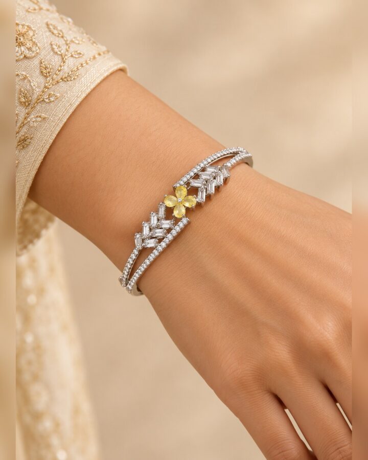 Yellow American Diamond Bangles worn view