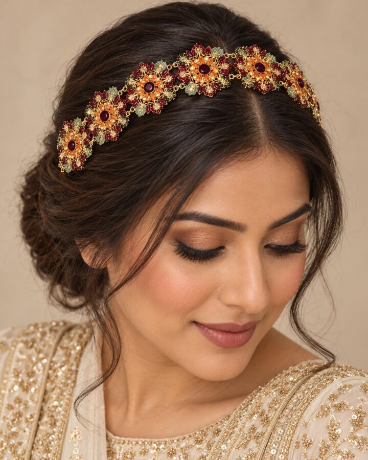 Maroon Nauratan Headband worn view