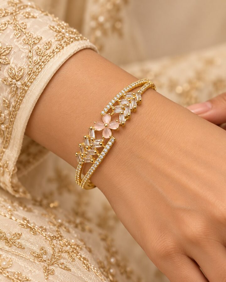Pink American Diamond Bangles worn view