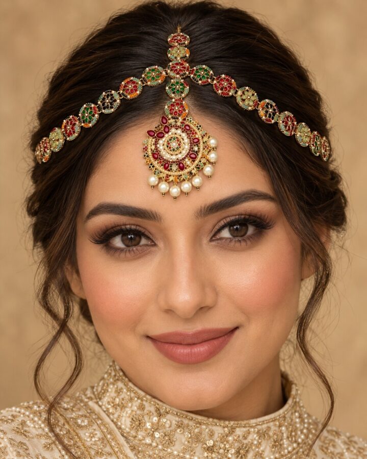 Maroon Nauratan Matha Patti worn view