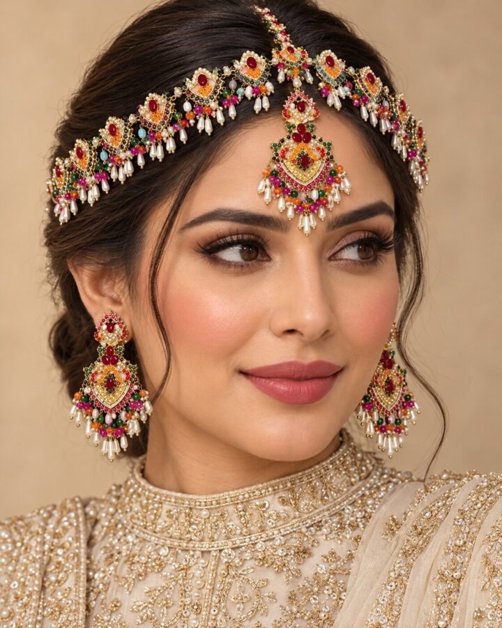 Maroon Nauratan Matha Patti worn view