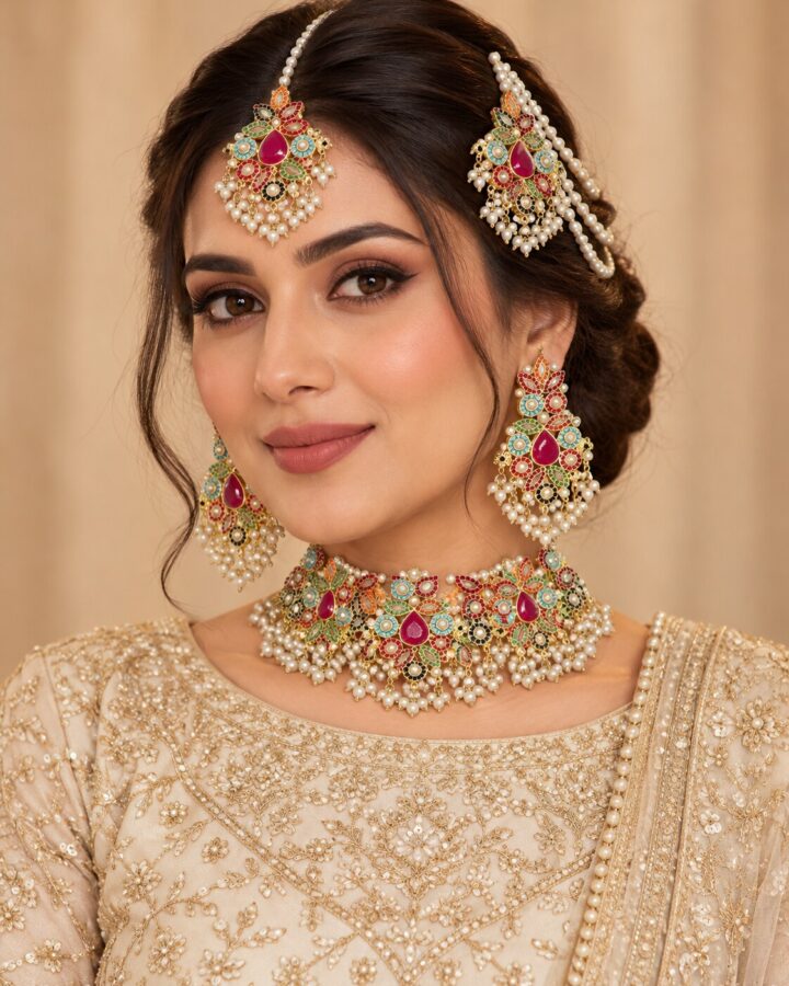 Ruby Nauratan Set with jhoomer worn view