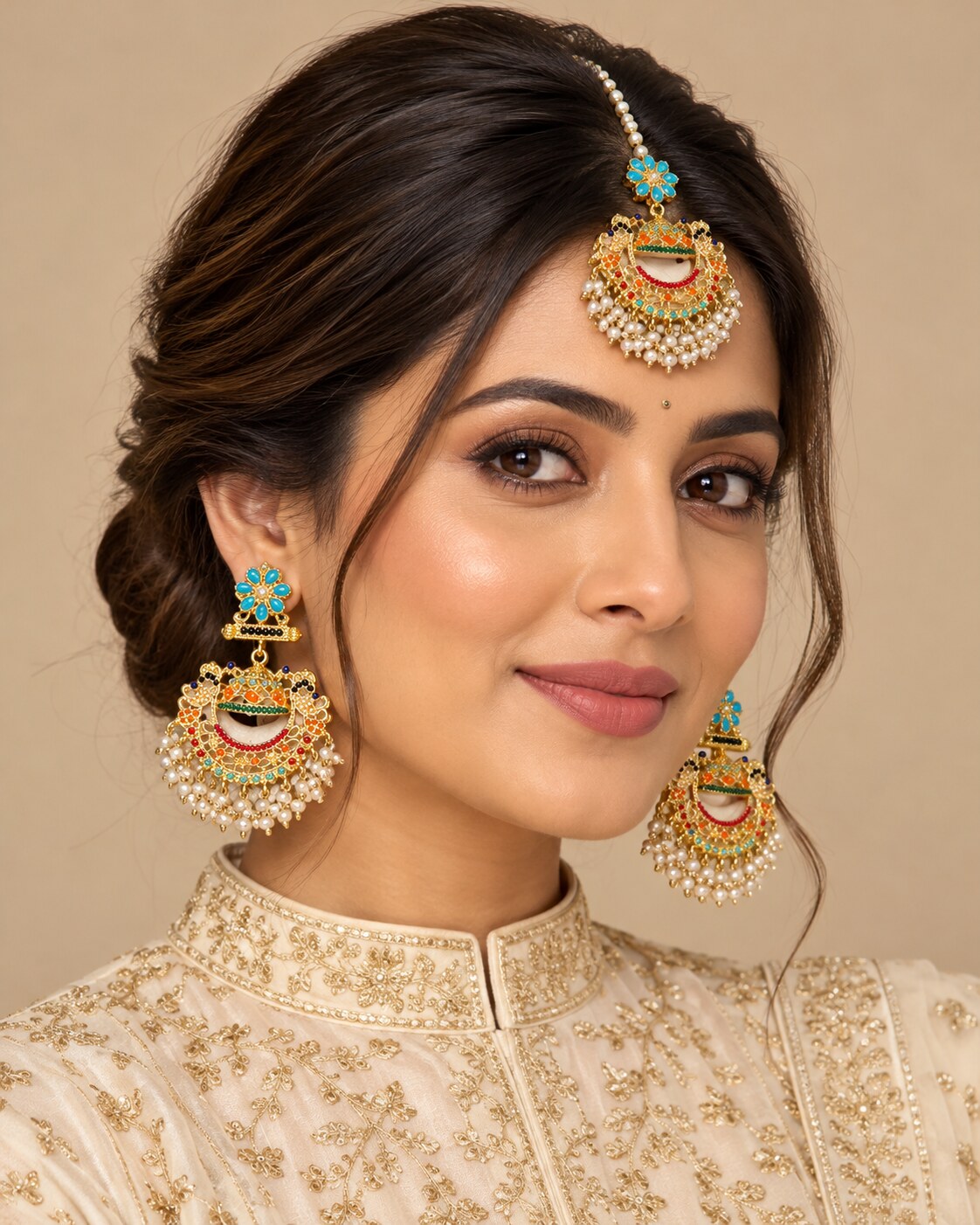 Nauratan Jhumka Bindiya Set worn view